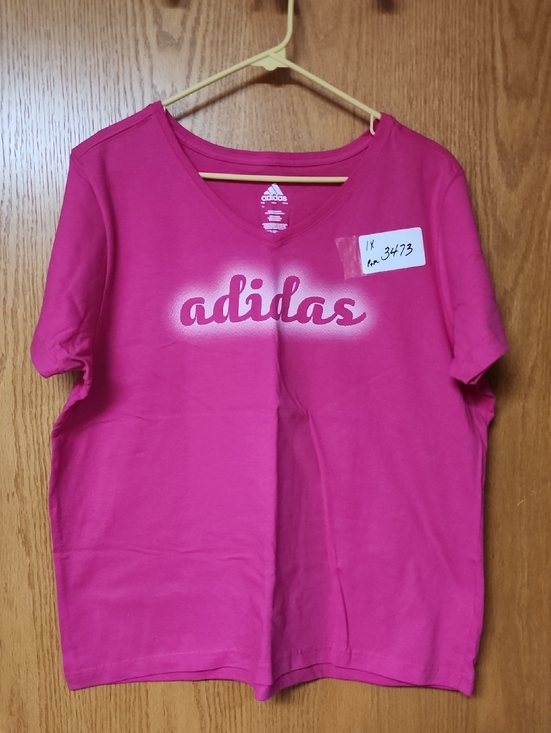 adidas Tops - adidas Pink V-Neck Logo Tee womens 1X number 3473